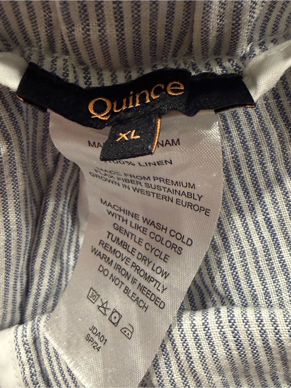Quince 100% Linen Blue White Stripe Cropped Pants XL Pull-On Coastal Casual - Picture 3 of 5